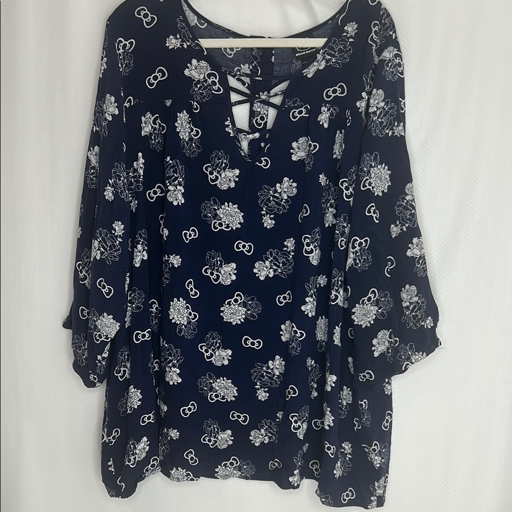 Hello Kitty Dark Blue and White Floral Blouse